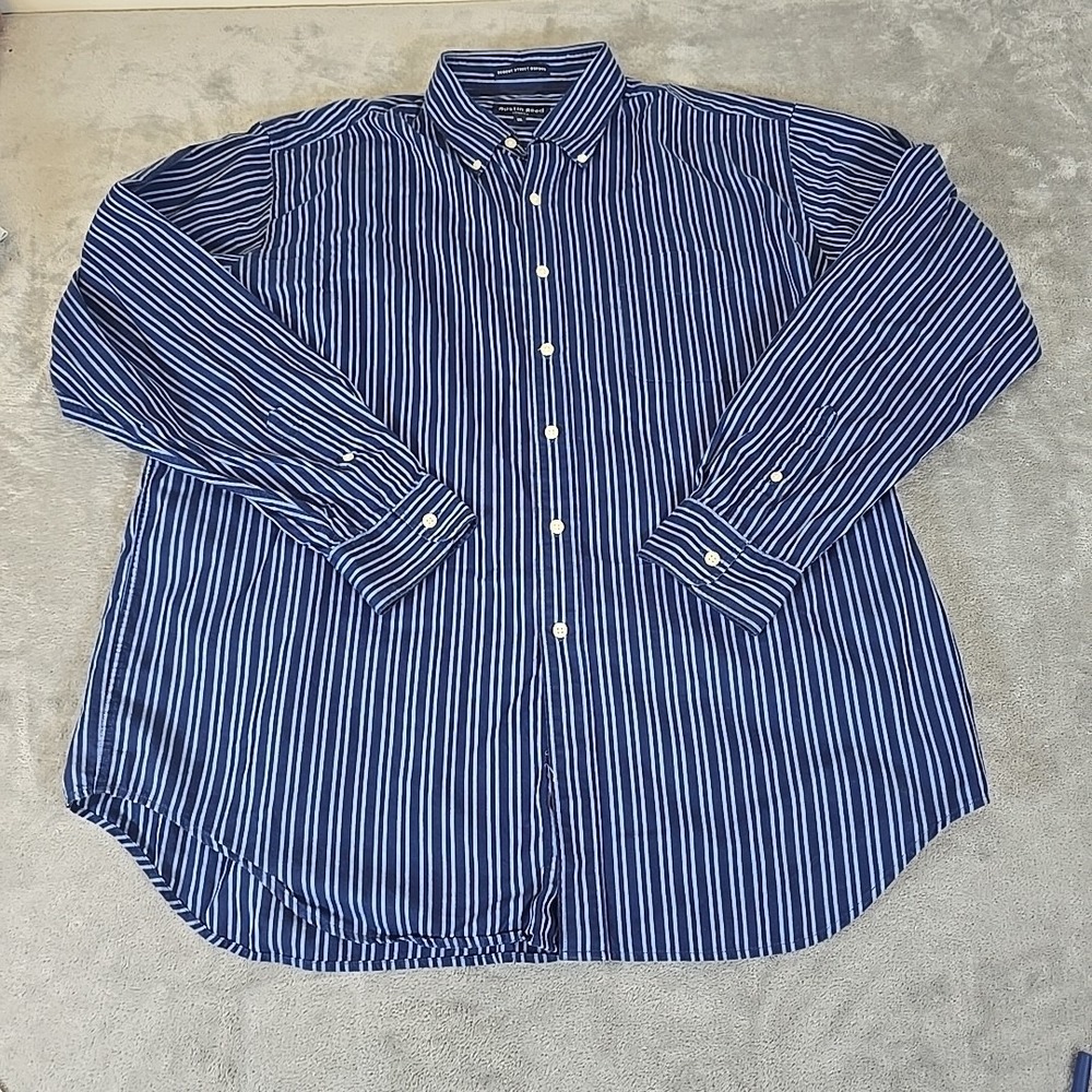 Austin Reed London Shirt Mens XL Blue Striped Long Sleeve Button Down Classic